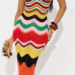 Fashion Nova Multicolor Crochet Maxi Dress
